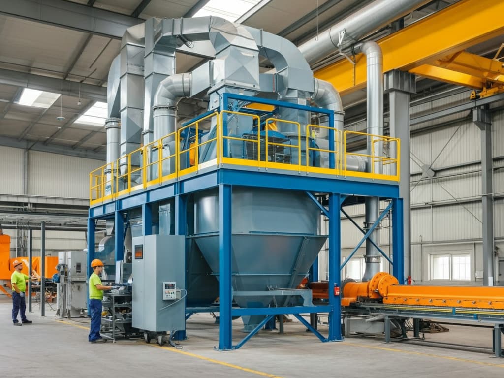 Modern industrial facility with an efficient dust collection system ensuring clean air and safety.